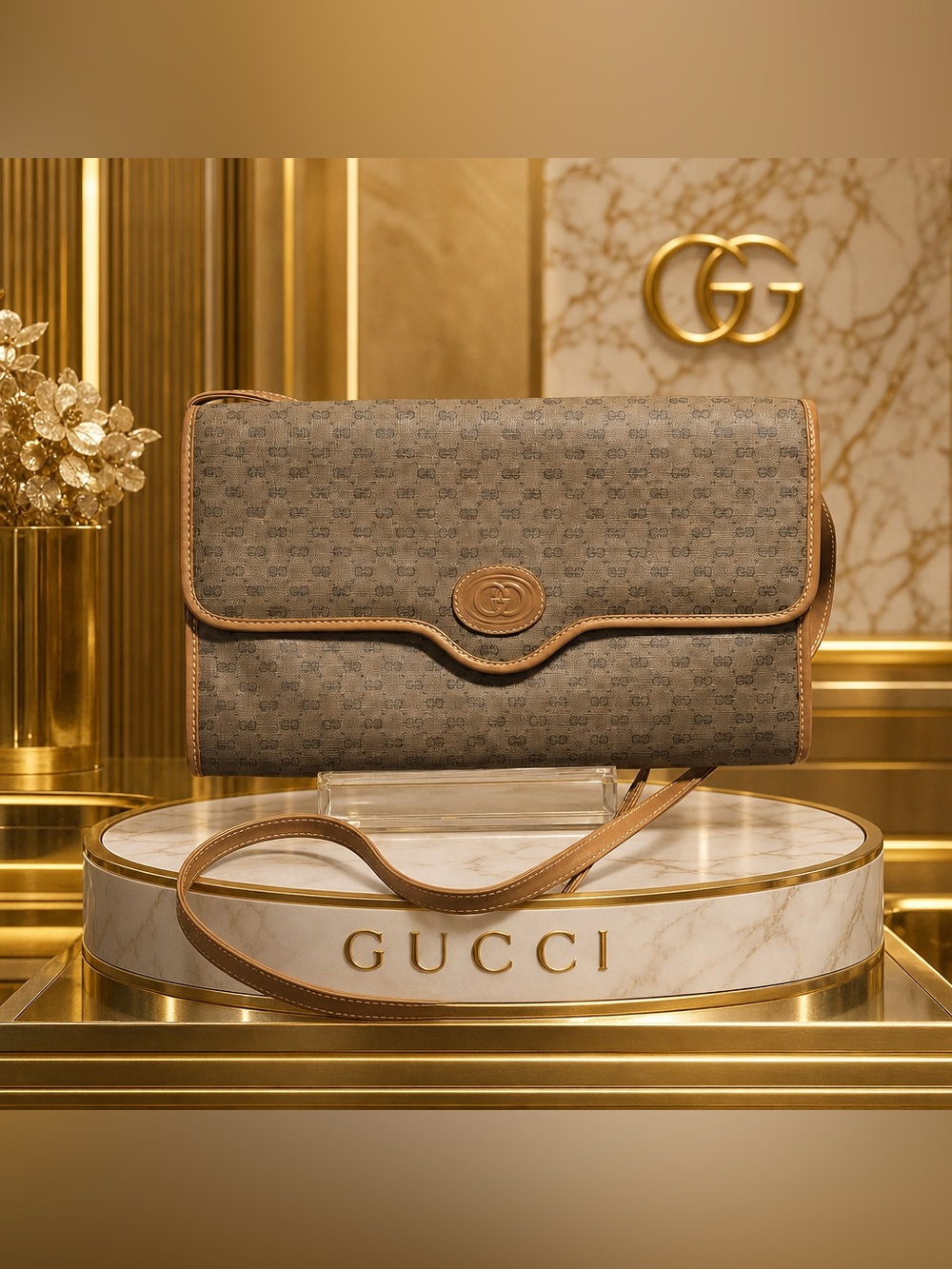 ✨Authentic Gucci Vintage GG Monogram Crossbody/Clutch Bag - Beige & Tan✨